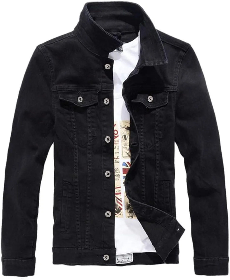 Men`s Classic Slim Fit Motorcycle Denim Jacket Coat