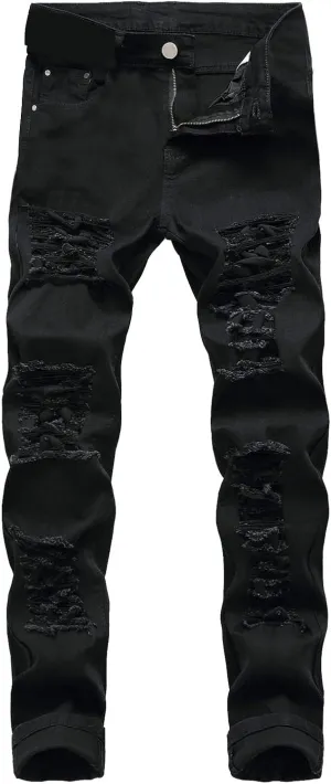 Mens Fashion Slim Fit Skinny Distressed Ripped Hiking Pants Casual Work Outdoor Straight Stretch Twill Cargo Pants