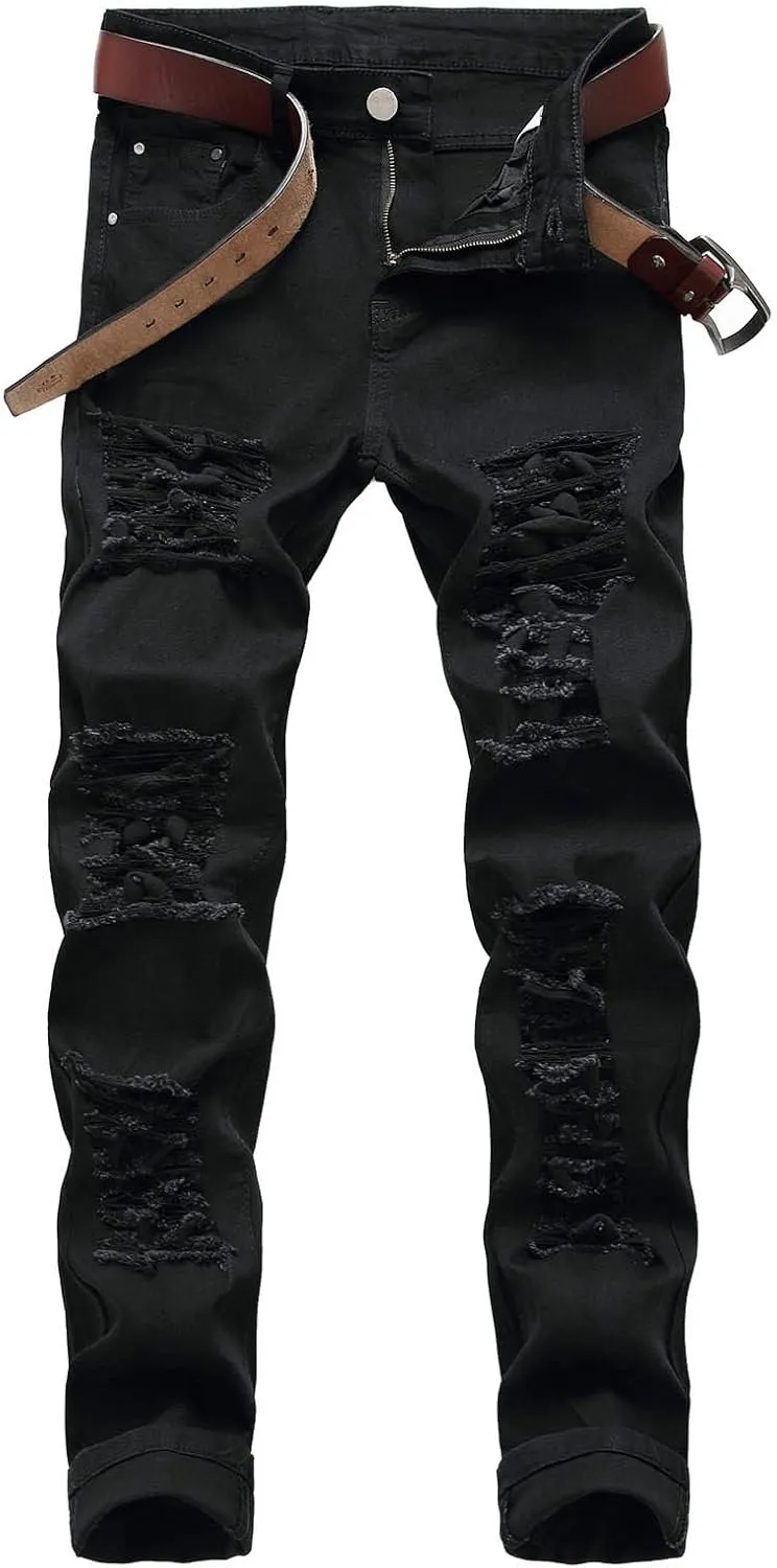 Mens Fashion Slim Fit Skinny Distressed Ripped Hiking Pants Casual Work Outdoor Straight Stretch Twill Cargo Pants