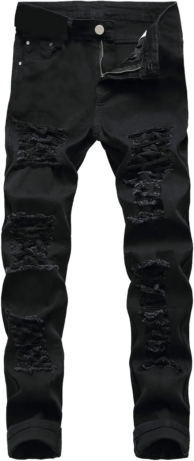 Mens Fashion Slim Fit Skinny Distressed Ripped Hiking Pants Casual Work Outdoor Straight Stretch Twill Cargo Pants