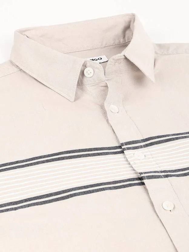 Men's Grey Slim Fit Horizontal Stripes Striped Casual Shirt
