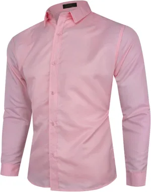 Men's Long Sleeve Dress Shirt Plaid Collar Casual Button Down Shirts Solid Business Formal Slim Fit Shirt