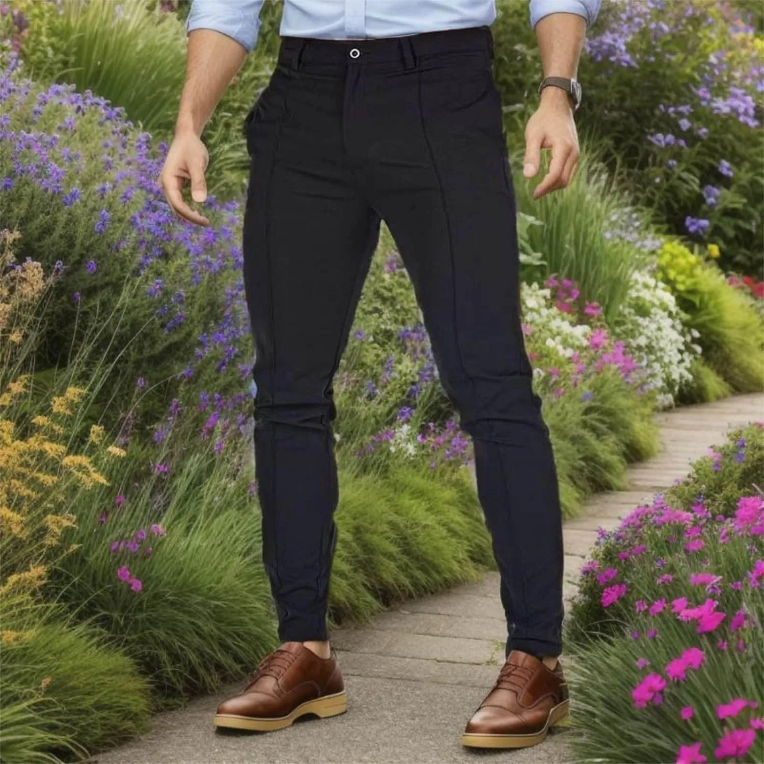 Mens Slim Fit Casual Pants with Pockets Skinny Stretch Tapered Chino Pant Straight Leg Business Dress Trousers for Men