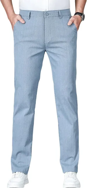 Men'S Slim Fit Cotton Stretch Pants Flat Front Relaxed Fit Casual Pant Washed Comfort Stretch Chino Pant (36,Light Blue), Light Blue, 36