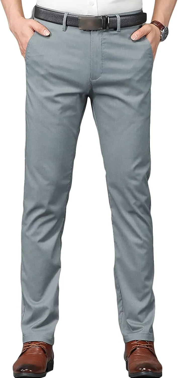 Men'S Slim Fit Dress Pant Straight-Fit Casual Stretch Khaki Pant Wrinkle-Resistant Flat-Front Chino Pant (31,Light Grey), Light Grey, 31
