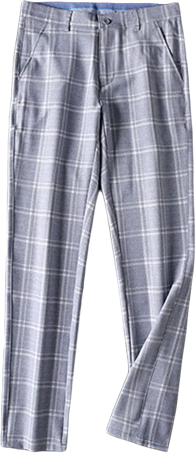 Men'S Slim-Fit Flat-Front Dress Pant Straight Fit Plaid Stretch Skinny Casual Business Dress Chinos Pants (34,Light Blue), Light Blue, 34