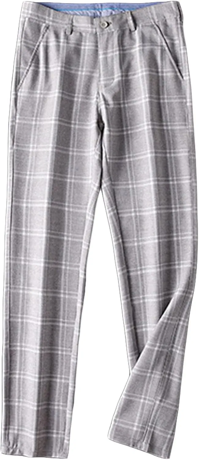 Men'S Slim-Fit Flat-Front Dress Pant Straight Fit Plaid Stretch Skinny Casual Business Dress Chinos Pants (34,Light Grey), Light Grey, 34
