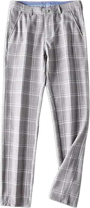 Men'S Slim-Fit Flat-Front Dress Pant Straight Fit Plaid Stretch Skinny Casual Business Dress Chinos Pants (34,Light Grey), Light Grey, 34