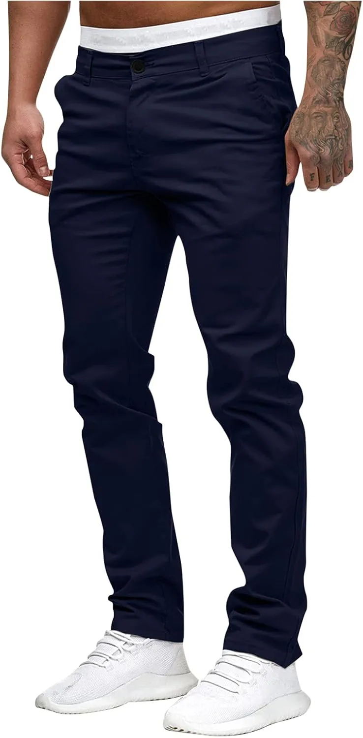 Mens Slim Fit Skinny Chino Pants Solid Tapered Stretchy Casual Trousers for Men Comfort Flat Front Dress Pants for Work