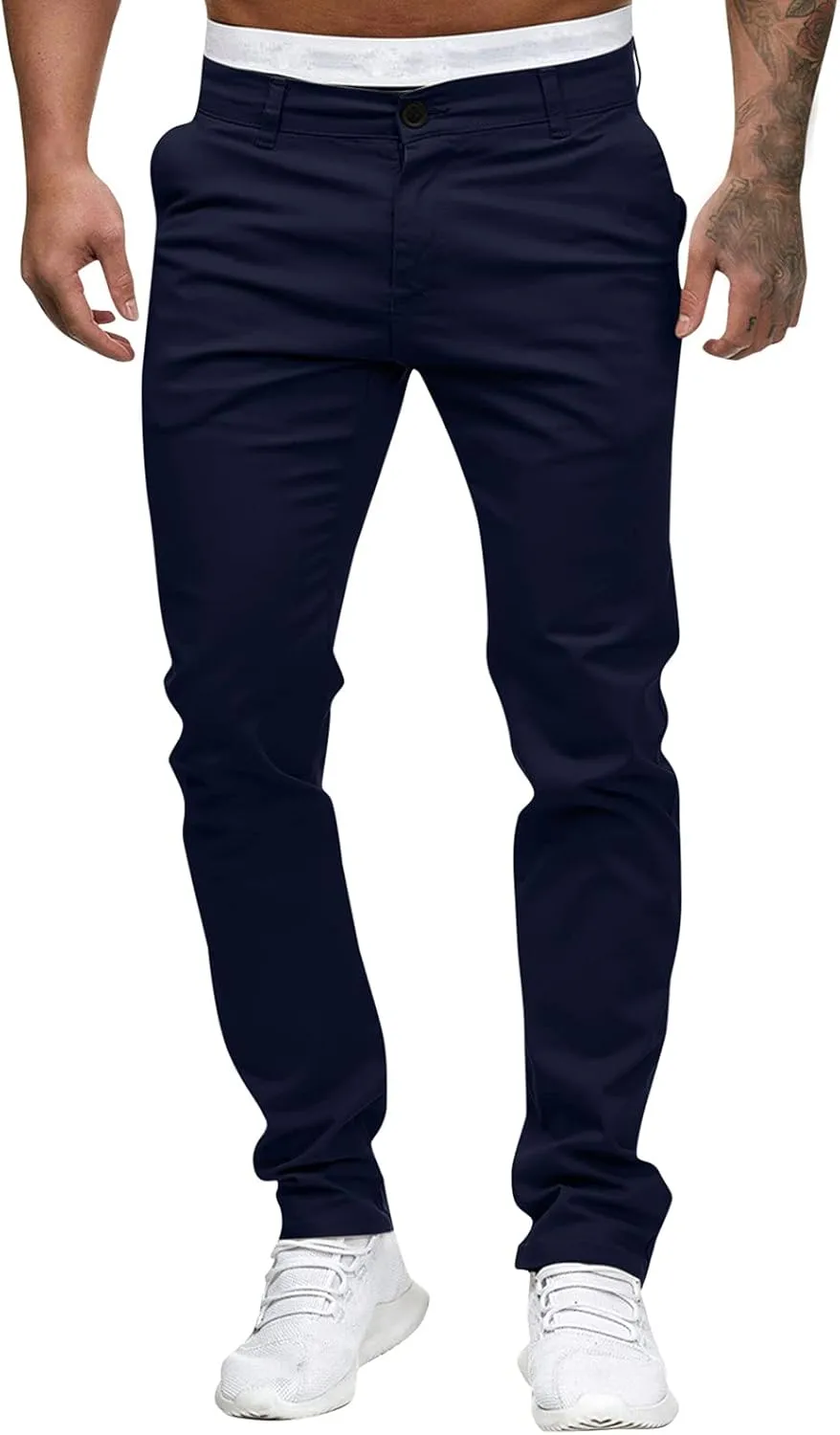 Mens Slim Fit Skinny Chino Pants Solid Tapered Stretchy Casual Trousers for Men Comfort Flat Front Dress Pants for Work