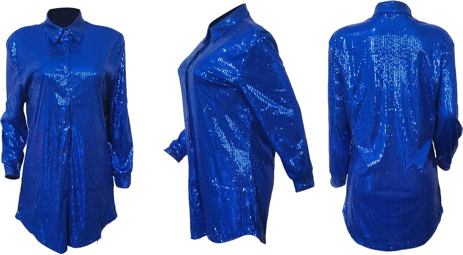 Midi Sequin Dress for Women Sparkle Button Down Sexy Shirt Dresses Long Sleeve Party Club Dress