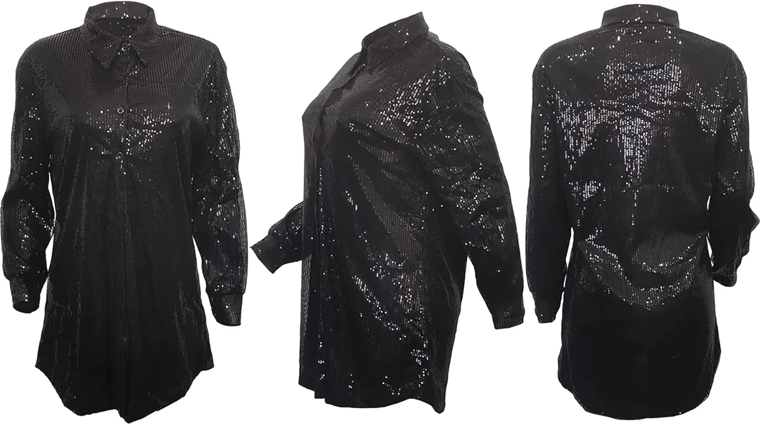 Midi Sequin Dress for Women Sparkle Button Down Sexy Shirt Dresses Long Sleeve Party Club Dress