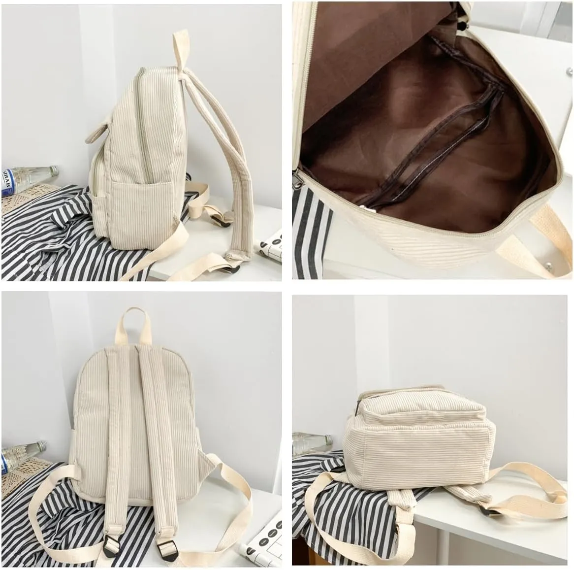 Mini Backpack for Women Small Backpack Purse Aesthetic Backpack Tiny Corduroy Backpack Light Weight(Light Brown)