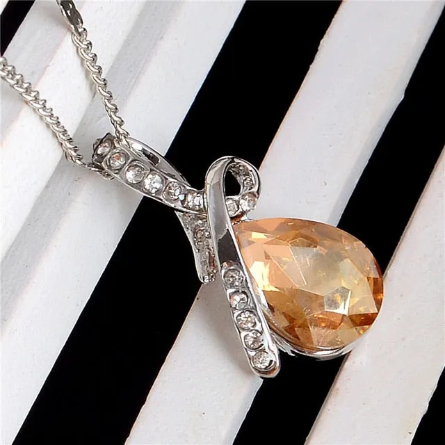 MISANANRYNE Fashion 10 Colors Austrian Crystal Water Drop Pendants & Necklaces Fashion Jewelry For Women