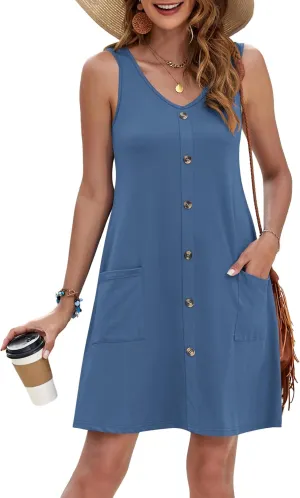 MISFAY Women Summer Dresses Bathing Suit Coverups 2025 Casual V Neck Sleeveless Beach Tank Sun Dresses Swimsuit with Pockets
