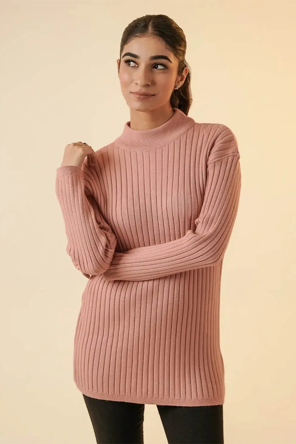 Mock Neck Sweater For Women - Pink