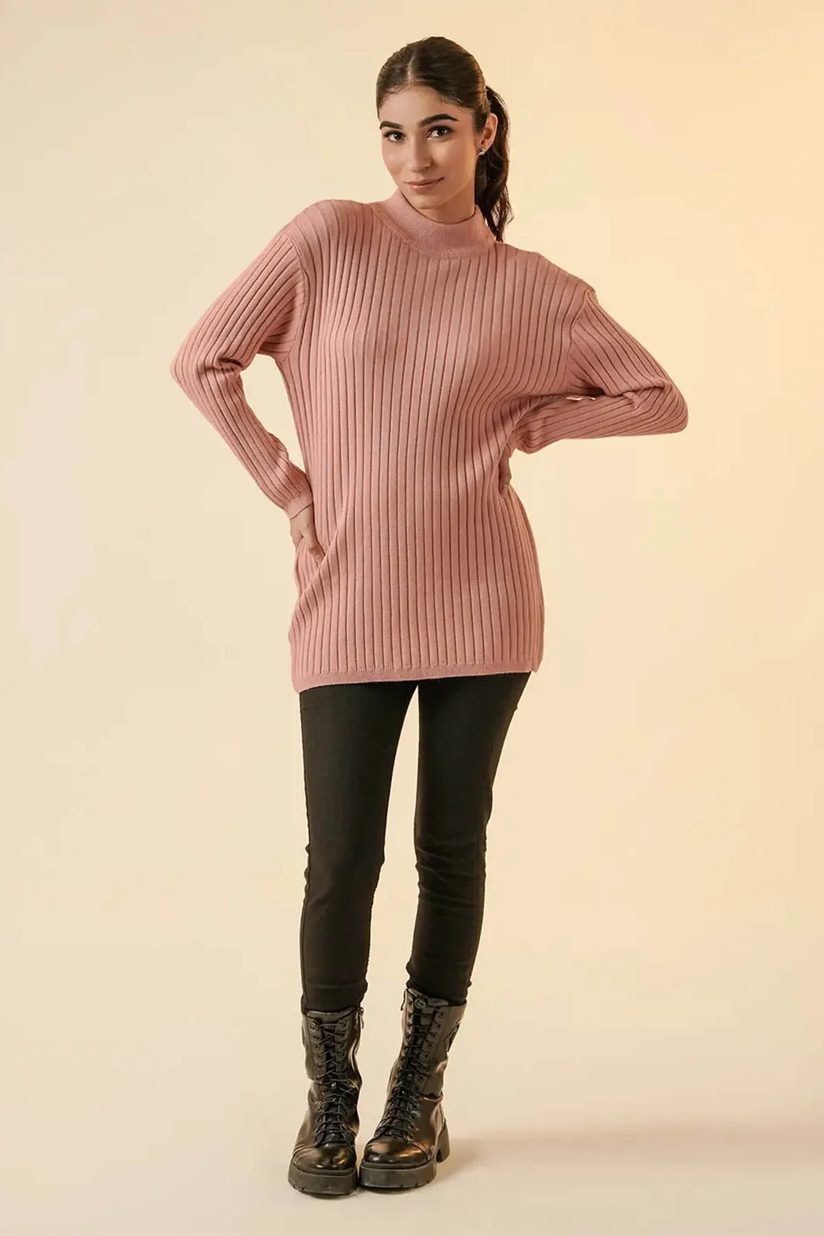 Mock Neck Sweater For Women - Pink