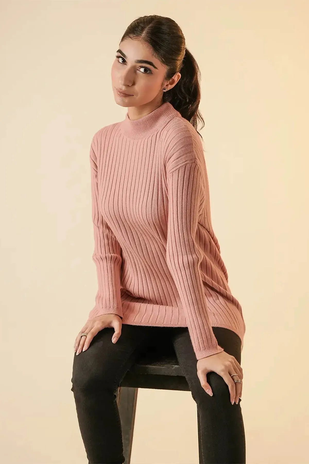 Mock Neck Sweater For Women - Pink