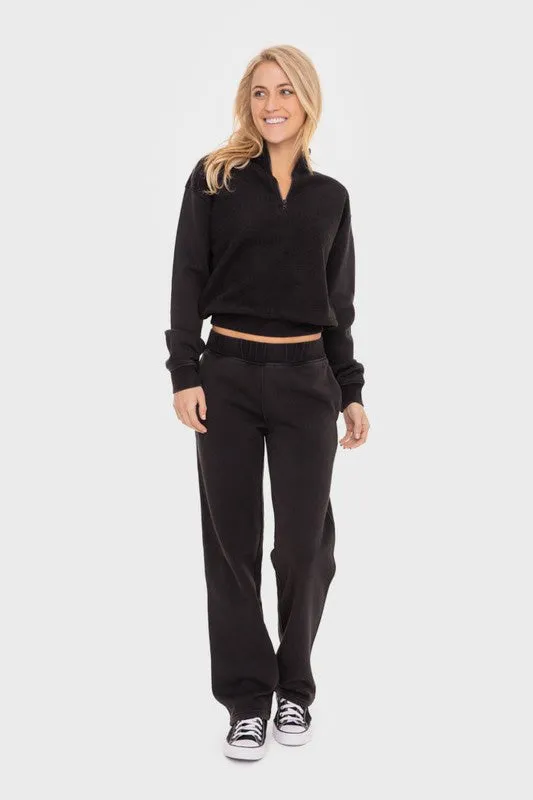 Mono B Black Elastic Waist Fleece Pants with Pockets