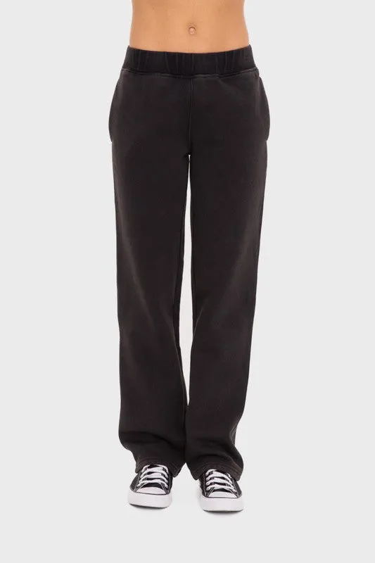 Mono B Black Elastic Waist Fleece Pants with Pockets