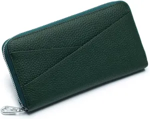 Mudono Women's Wallet Genuine Leather RFID Blocking Credit Card Case Elegant Clutch Purse Travel Phone Wallet with ID Window