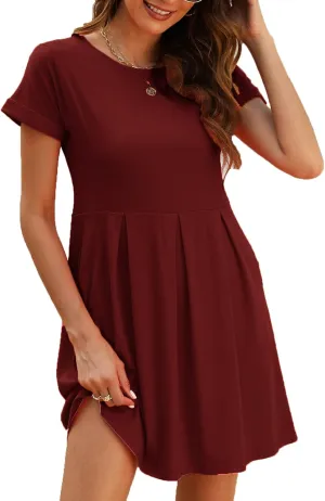 Naggoo Womens Summer Striped Short Sleeve T-Shirt Dresses Casual Swing Aline Dresses with Pocket