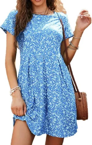 Naggoo Womens Summer Striped Short Sleeve T-Shirt Dresses Casual Swing Aline Dresses with Pocket
