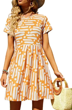 Naggoo Womens Summer Striped Short Sleeve T-Shirt Dresses Casual Swing Aline Dresses with Pocket