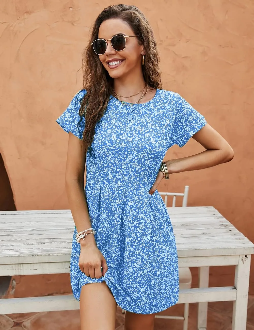 Naggoo Womens Summer Striped Short Sleeve T-Shirt Dresses Casual Swing Aline Dresses with Pocket