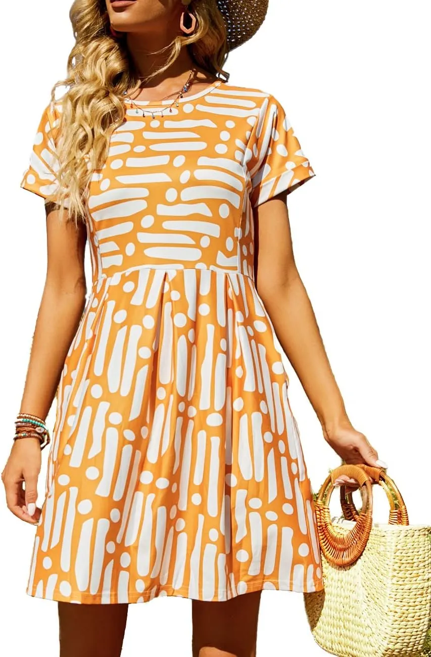 Naggoo Womens Summer Striped Short Sleeve T-Shirt Dresses Casual Swing Aline Dresses with Pocket
