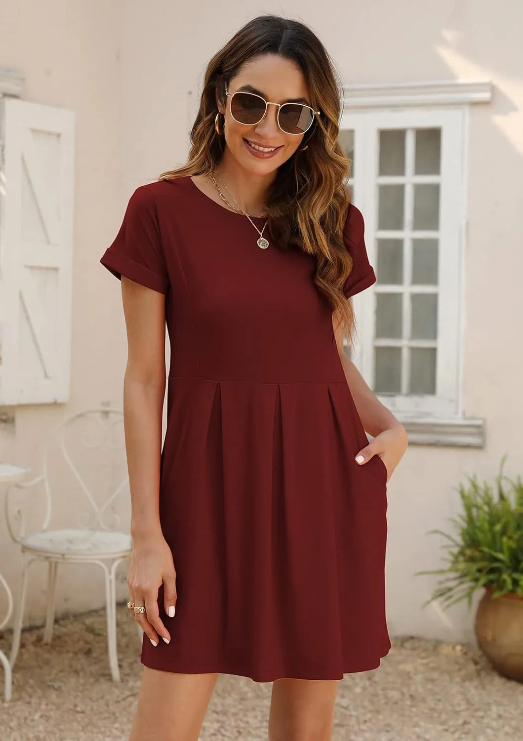 Naggoo Womens Summer Striped Short Sleeve T-Shirt Dresses Casual Swing Aline Dresses with Pocket