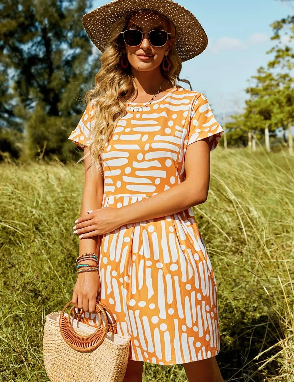 Naggoo Womens Summer Striped Short Sleeve T-Shirt Dresses Casual Swing Aline Dresses with Pocket
