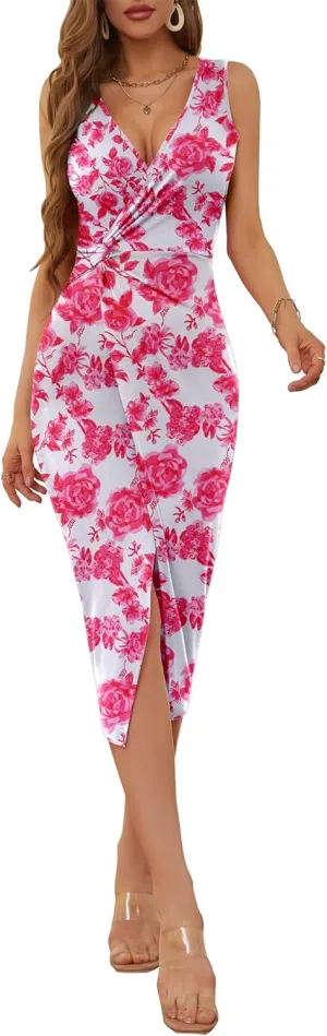 NASHALYLY Summer Floral Dress Wrap V-Neck Sundresses for Women 2024 Party Beach Boho Maxi Dress