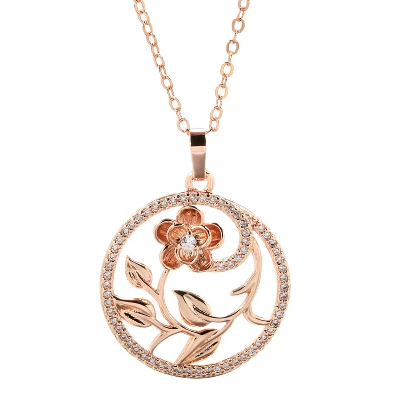 New 585 Rose Gold Hollow Flower Pendant Necklaces for Women