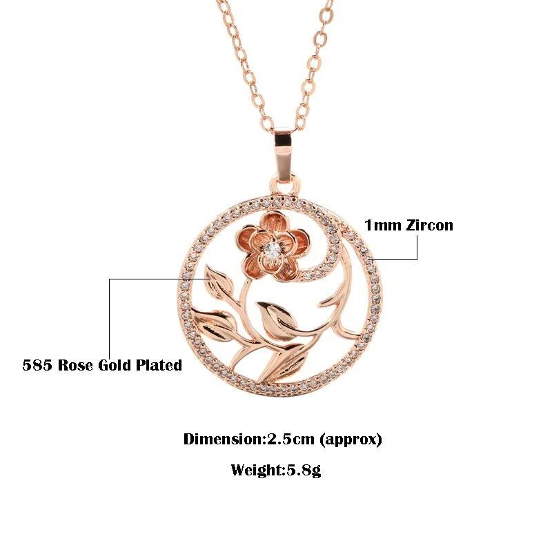 New 585 Rose Gold Hollow Flower Pendant Necklaces for Women