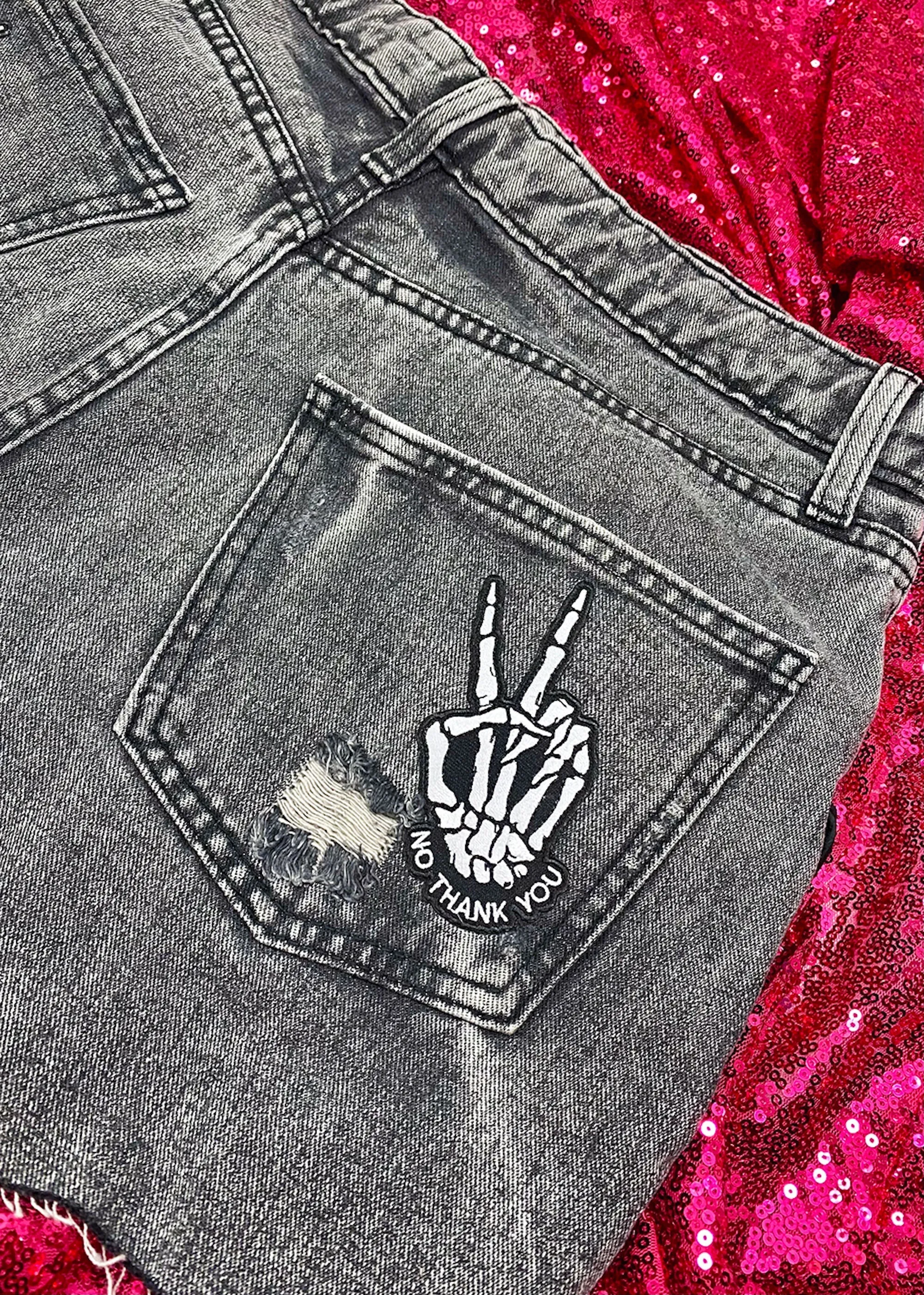 No Thank You Leather Fringe Denim Shorts