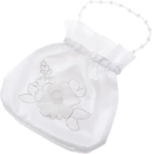 NOLITOY White Satin Bridal Dolly Bag with Rhinestone Decor Elegant Handbag for Bridesmaids and Flower Wedding Day Accessory Approx