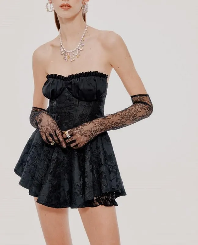 NUFIWI Sexy Strapless A Line Tube Mini Dress Sleeveless Ruffle Ruched Short Dress Off Shoulder Patchwork Beach Sundress
