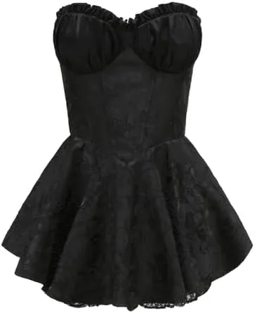 NUFIWI Sexy Strapless A Line Tube Mini Dress Sleeveless Ruffle Ruched Short Dress Off Shoulder Patchwork Beach Sundress