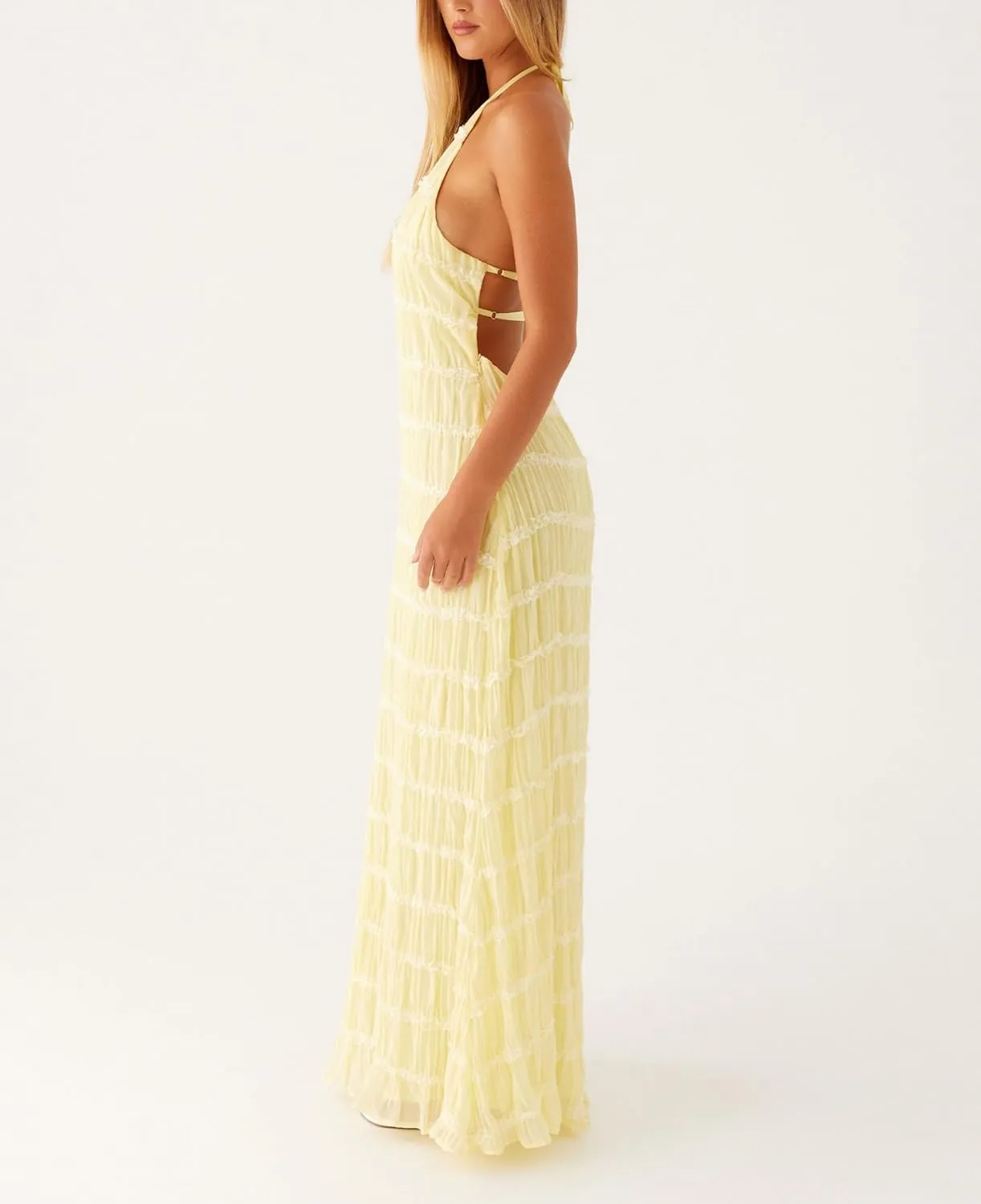 NUFIWI Women Sexy Smocked Maxi Dress Halter Neck Backless Bodycon Long Dress Summer Flowy Beach Vacation Sundress