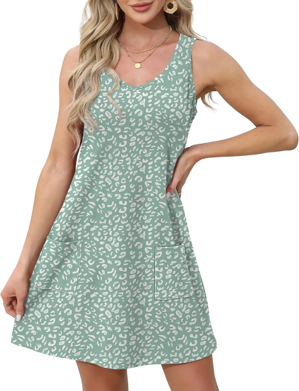 OFEEFAN Womens Summer Dresses 2025 V Neck Sleeveless Sundresses with Pockets Beach Vacation Clothes Floral/Plain