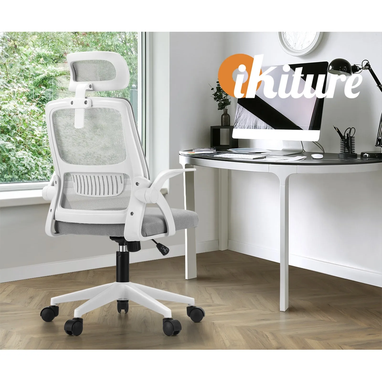 Oikiture Mesh Office Chair Executive Fabric Gaming Seat Racing Tilt Computer WH