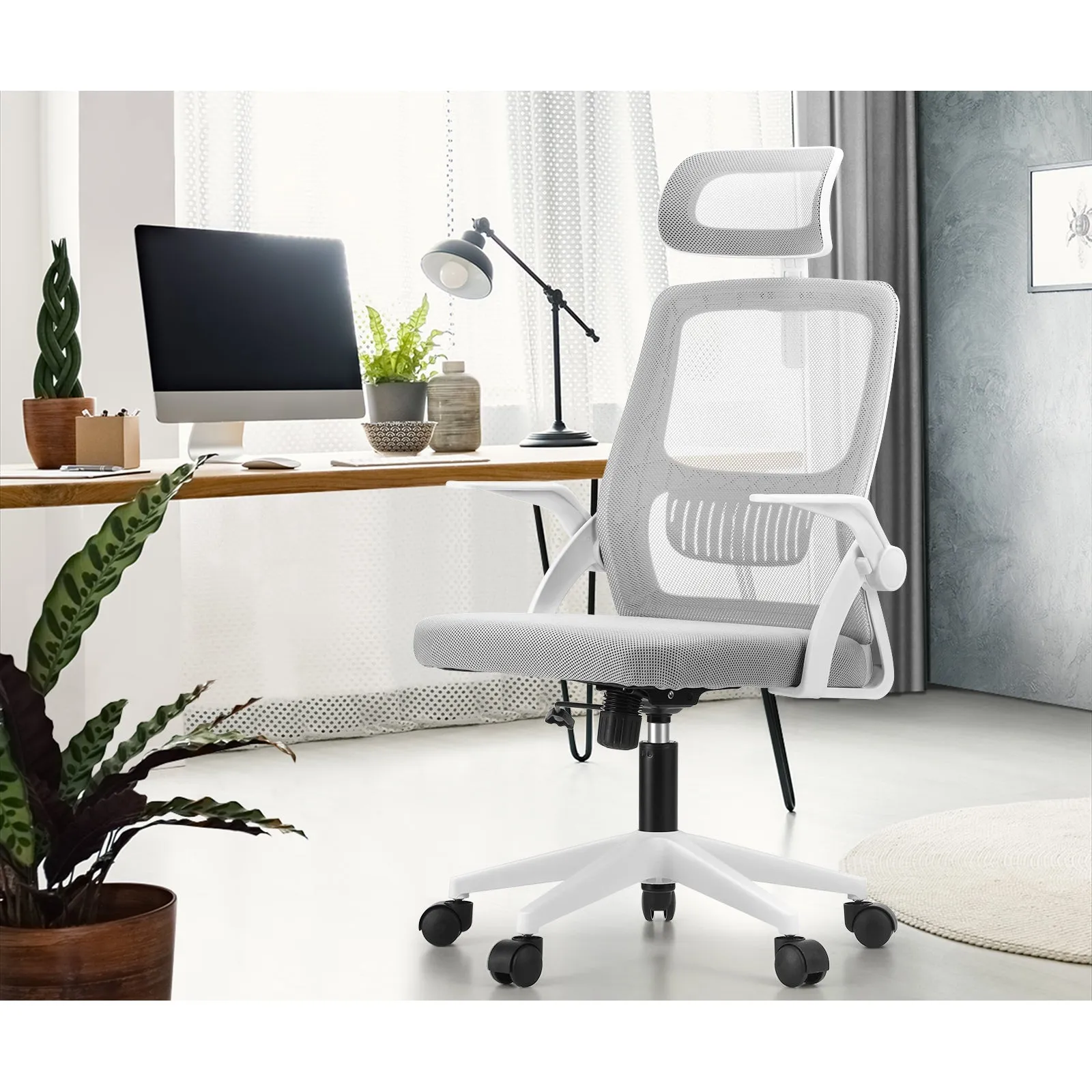 Oikiture Mesh Office Chair Executive Fabric Gaming Seat Racing Tilt Computer WH