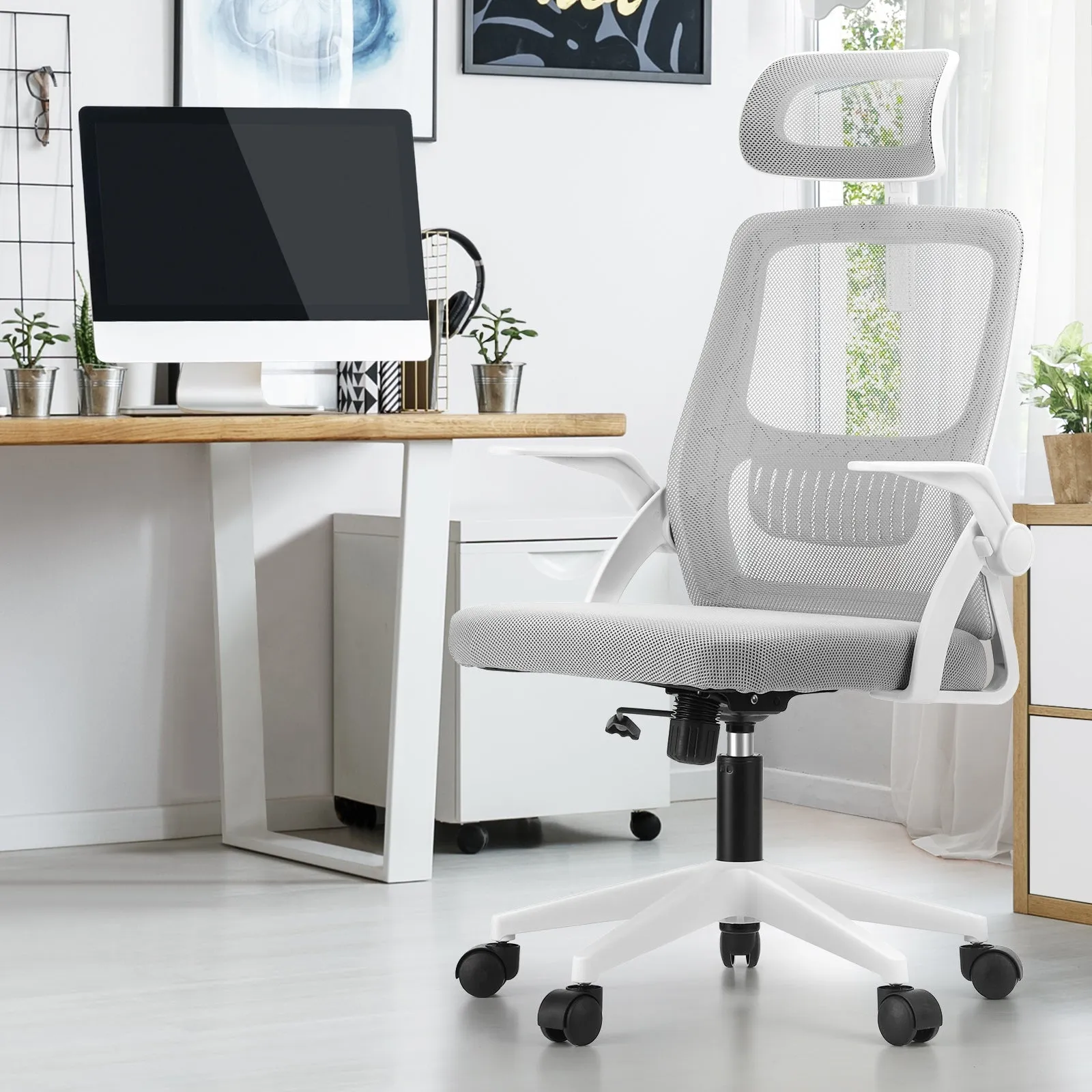 Oikiture Mesh Office Chair Executive Fabric Gaming Seat Racing Tilt Computer WH