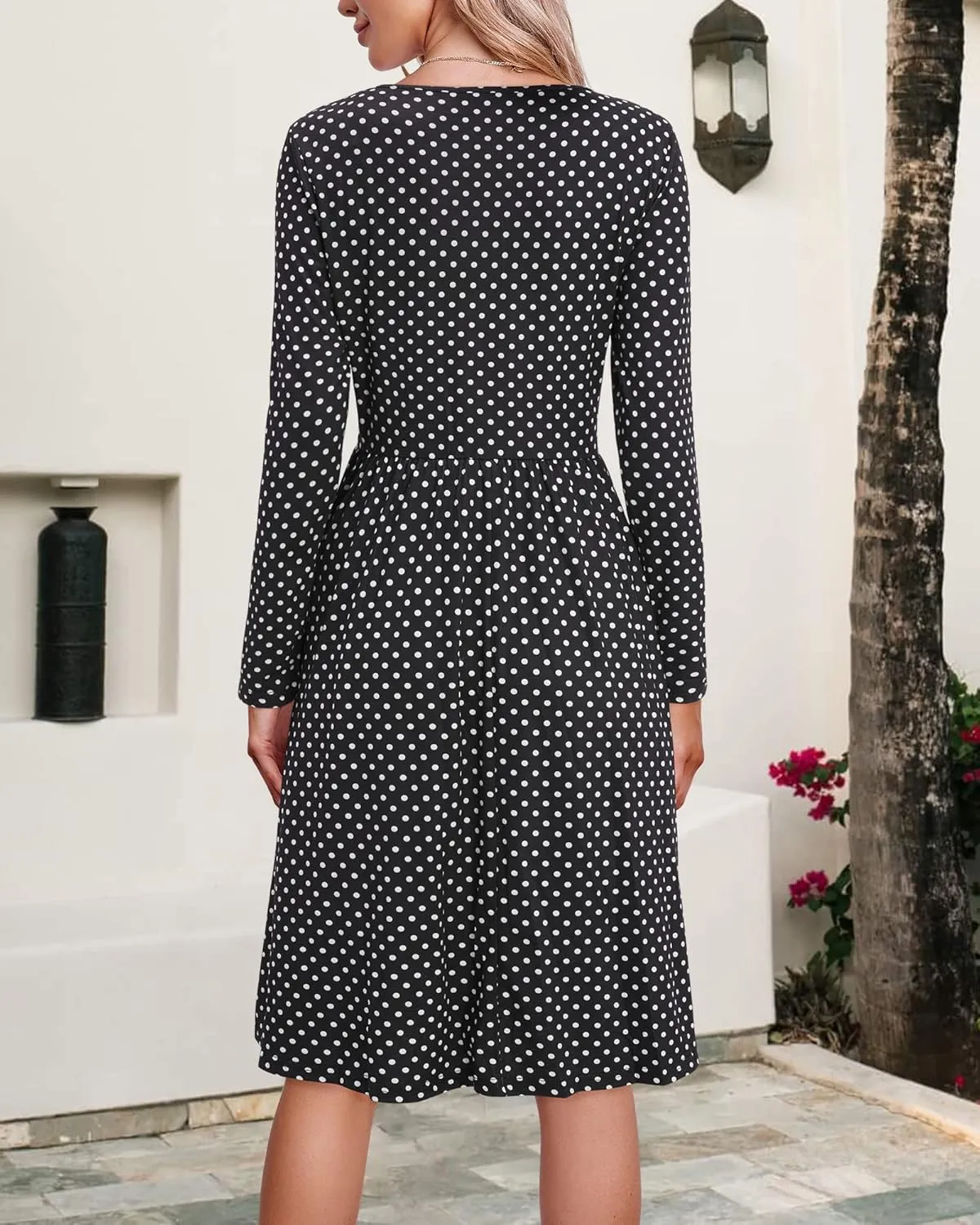 OUGES Women's V Neck Button Down Skater Dress with Pockets