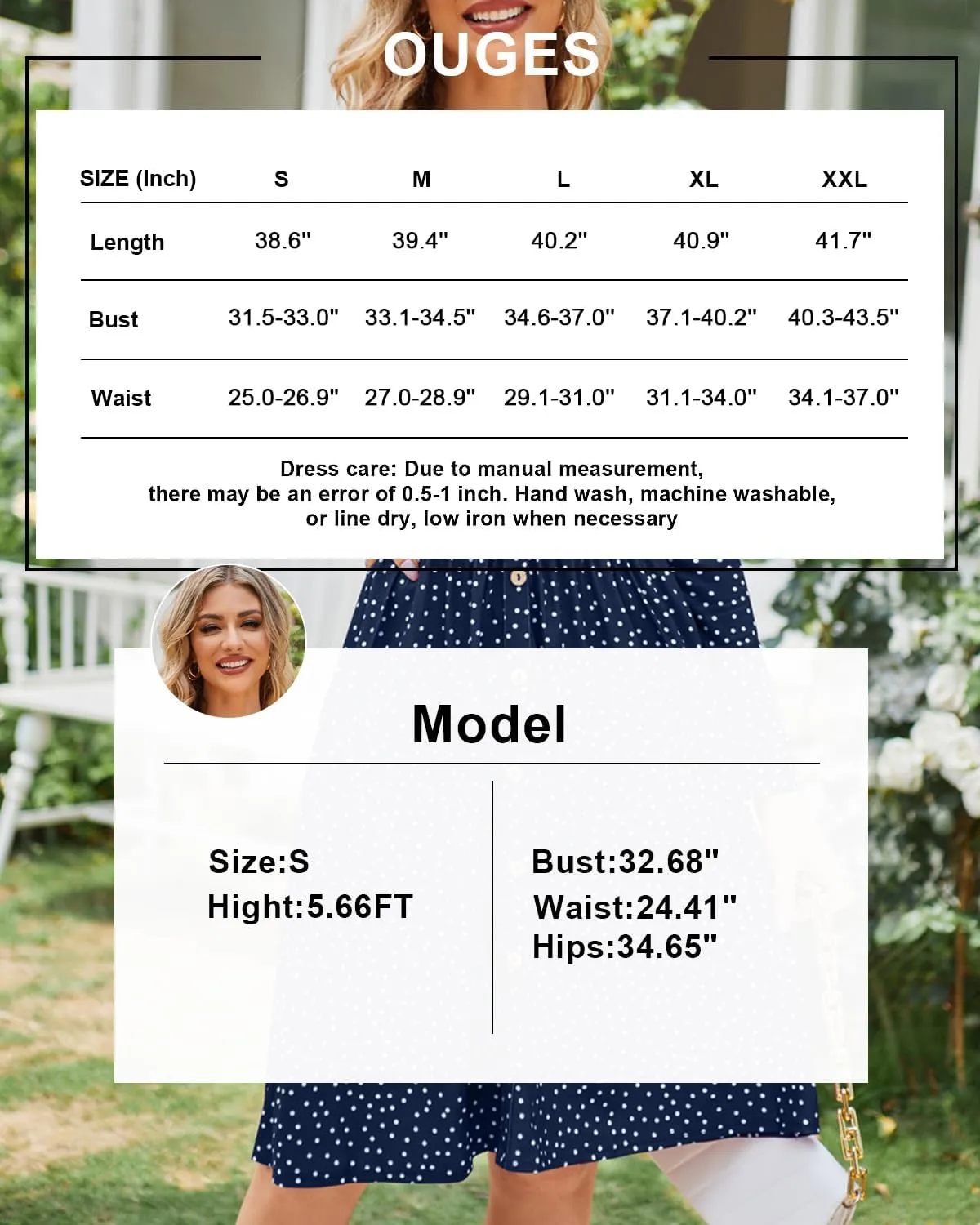 OUGES Women's V Neck Button Down Skater Dress with Pockets