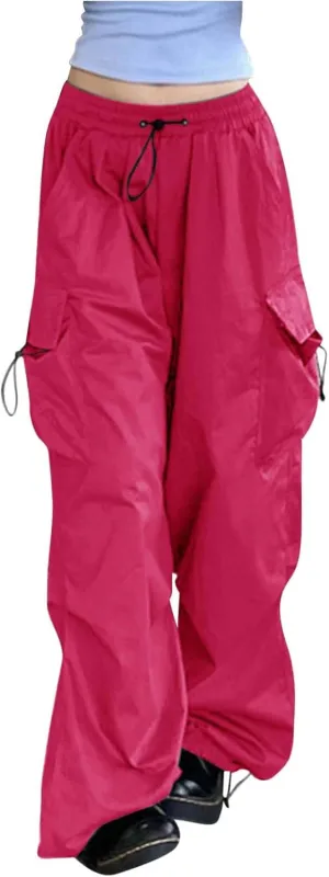 Parachute Pants for Women,Baggy Fit Cargo Pants with Pockets, 3X-Large, Green