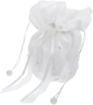 PartyKindom Wedding Dress Bag Bridal Bridesmaid Satin Pearl Rhinestone Dolly Bag (milk)