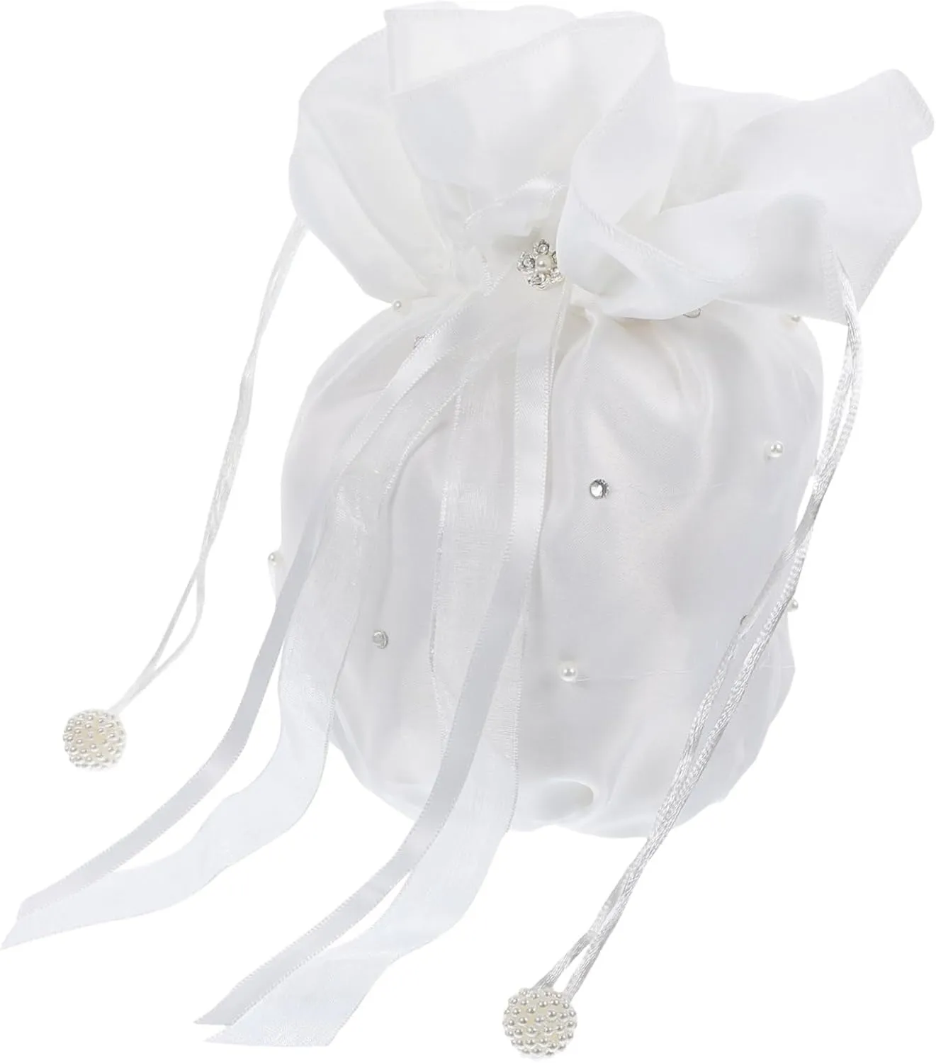 PartyKindom Wedding Dress Bag Bridal Bridesmaid Satin Pearl Rhinestone Dolly Bag (milk)