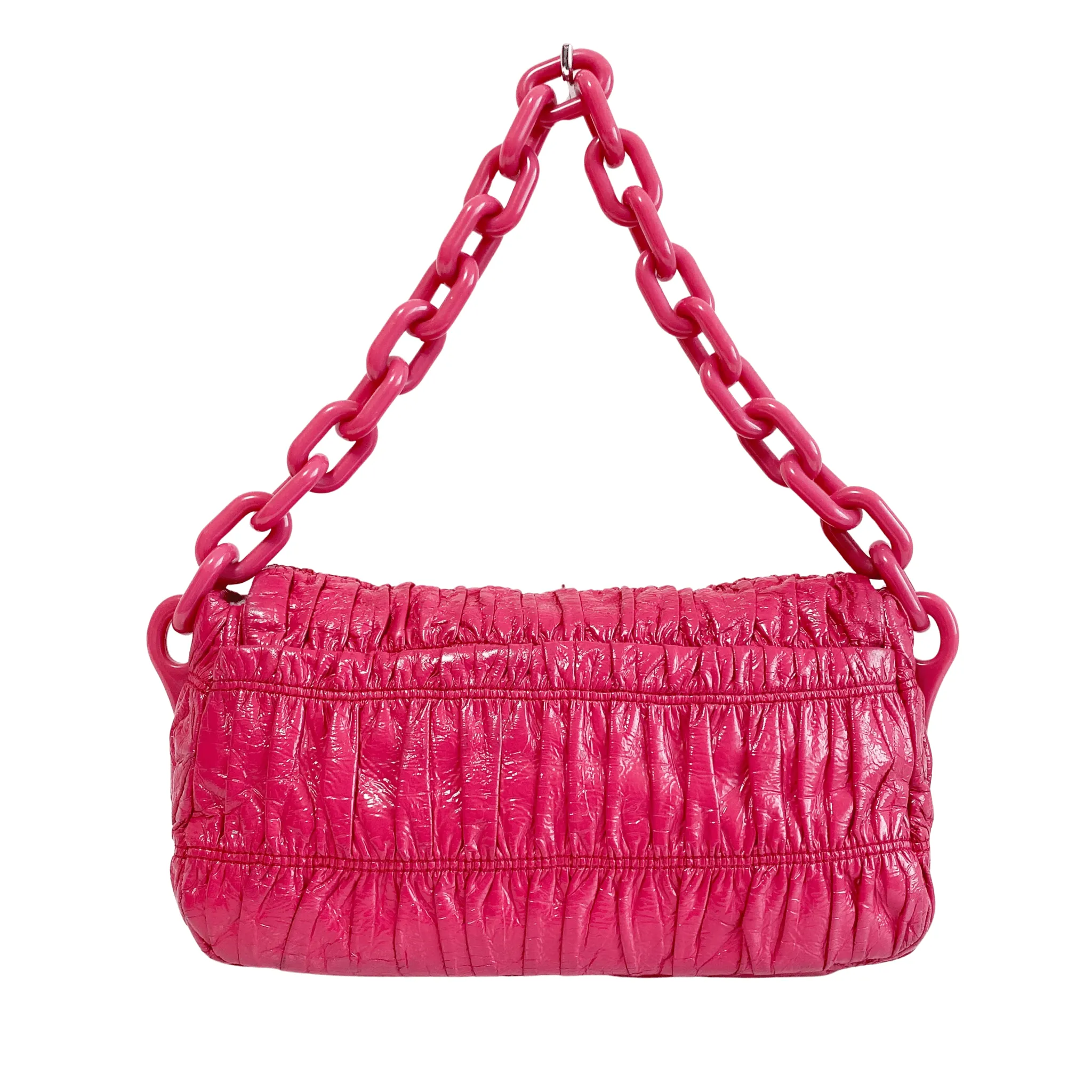 Pink Leather Plastic Chain Shoulder Bag
